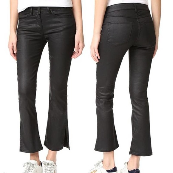 3x1 NYC W2 Split Bell‎ Flare Crop Pant Jeans Coated Black Stretch Denim Size 24 - Picture 1 of 8